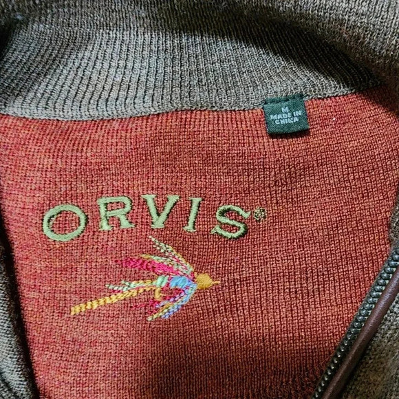 Orvis Sweater Men's M Brown Merino Wool 1/4 Zip Mock Neck Pullover Longsleeve - Picture 7 of 11